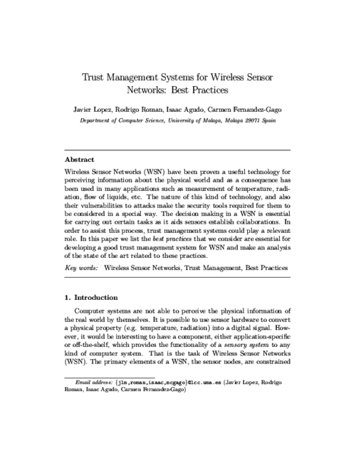 Trust Management Systems for Wireless Sensor Networks: Best practices