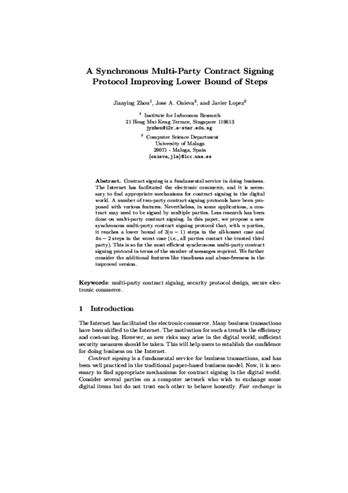 A Synchronous Multi-Party Contract Signing Protocol Improving Lower Bound of Steps