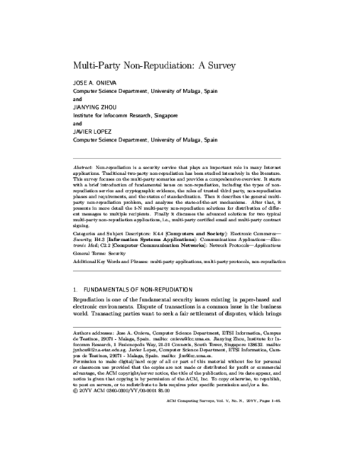 Multi-Party Nonrepudiation: A survey
