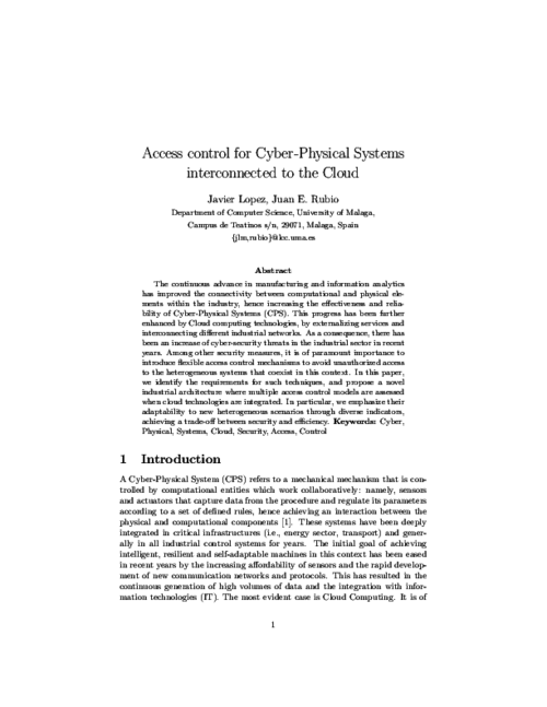 Access control for cyber-physical systems interconnected to the cloud