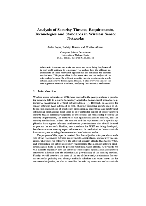 Analysis of Security Threats, Requirements, Technologies and Standards in Wireless Sensor Networks