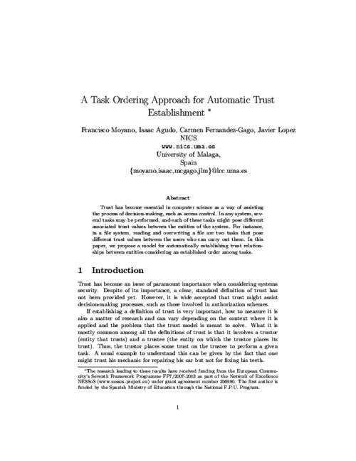A Task Ordering Approach for Automatic Trust Establishment