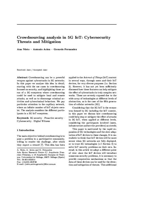 Crowdsourcing analysis in 5G IoT: Cybersecurity Threats and Mitigation