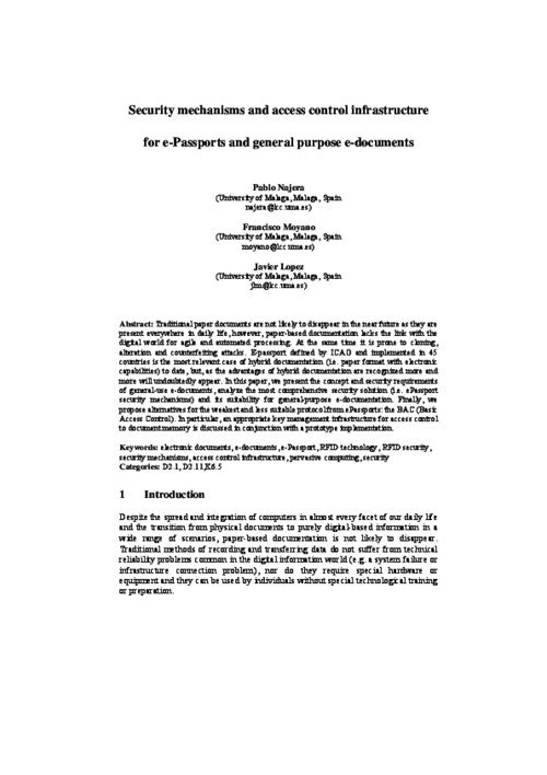 Security Mechanisms and Access Control Infrastructure for e-Passports and General Purpose e-Documents