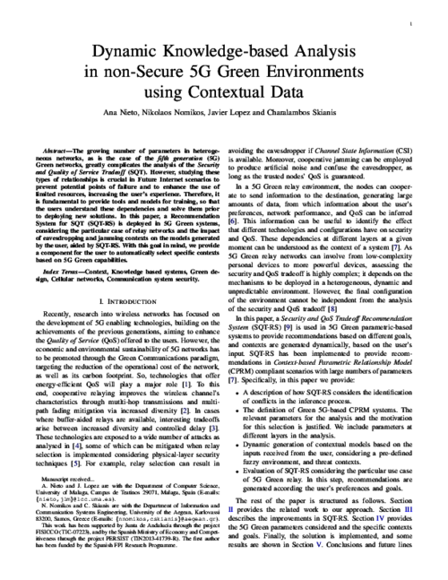 Dynamic Knowledge-based Analysis in non-Secure 5G Green Environments using Contextual Data