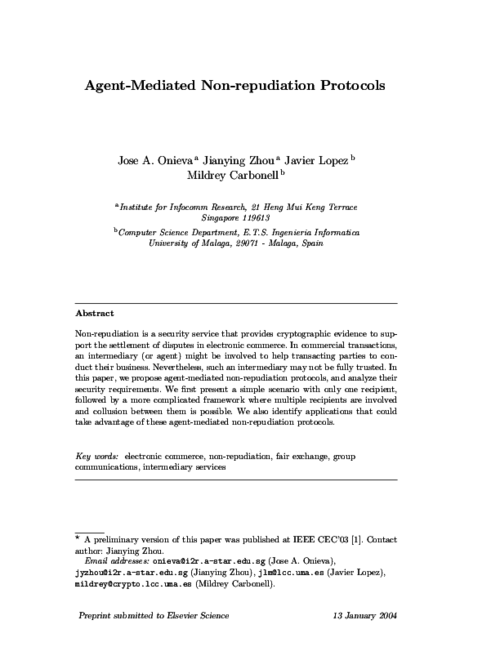 Agent-mediated non-repudiation protocols
