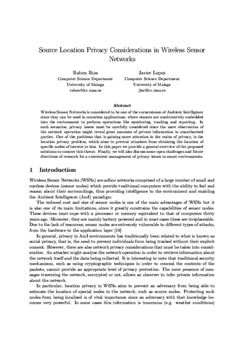 Source Location Privacy Considerations in Wireless Sensor Networks