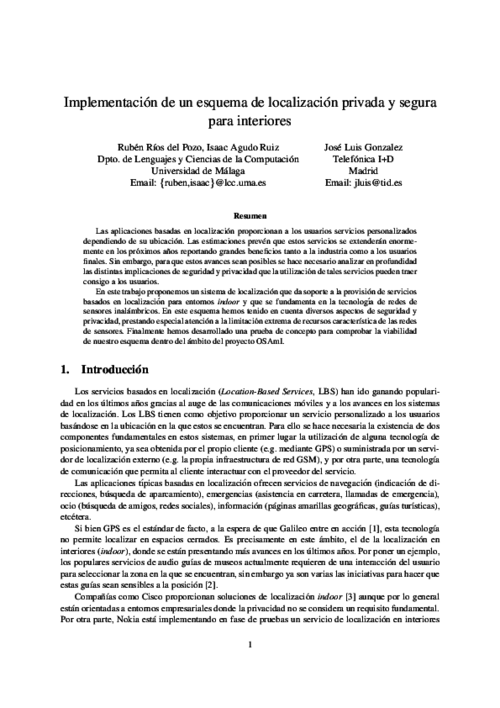 Implementación de un esquema de localización privada y segura para interiores