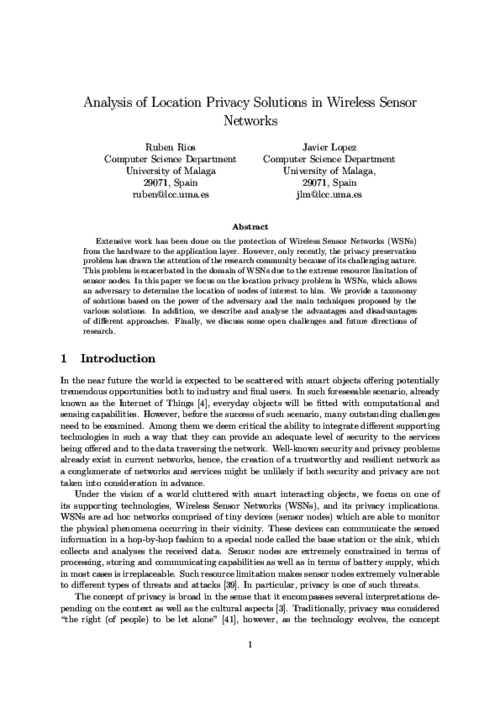 Analysis of Location Privacy Solutions in Wireless Sensor Networks