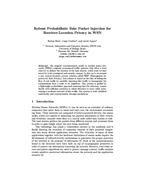 Robust Probabilistic Fake Packet Injection for Receiver-Location Privacy in WSN