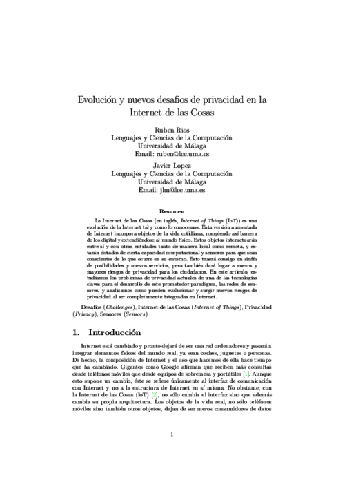 Evolución y nuevos desafios de privacidad en la Internet de las Cosas