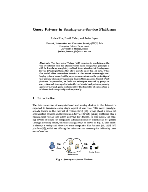 Query Privacy in Sensing-as-a-Service Platforms