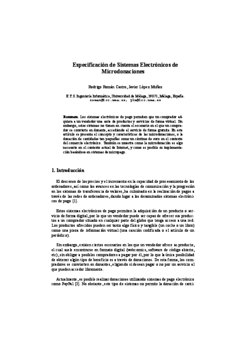 Especificación de Sistemas Electrónicos de Microdonaciones