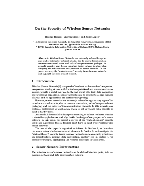 On the Security of Wireless Sensor Networks
