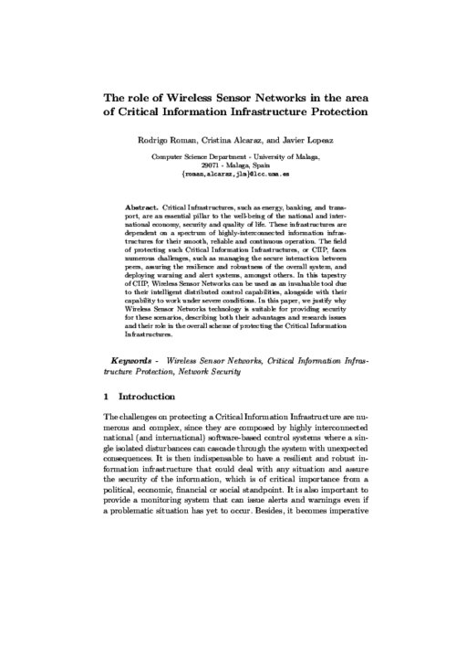 The Role of Wireless Sensor Networks in the Area of Critical Information Infrastructure