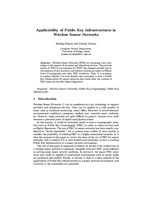 Applicability of Public Key Infrastructures in Wireless Sensor Networks