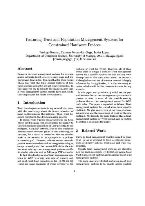 Featuring Trust and Reputation Management Systems for Constrained Hardware Devices