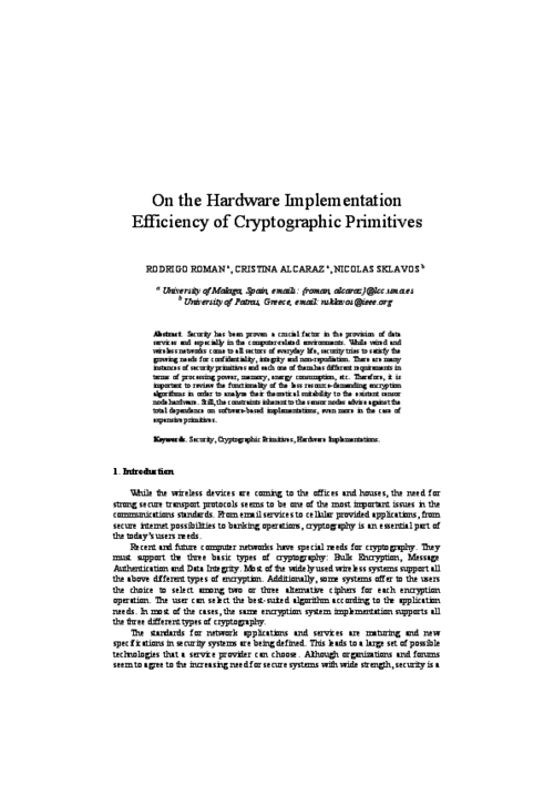 On the Hardware Implementation Efficiency of Cryptographic Primitives