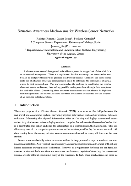 Situation Awareness Mechanisms for Wireless Sensor Networks