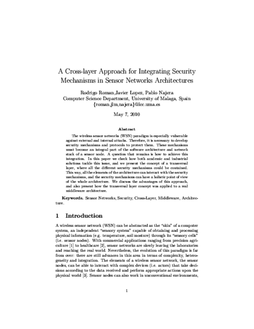 A Cross-layer Approach for Integrating Security Mechanisms in Sensor Networks Architectures