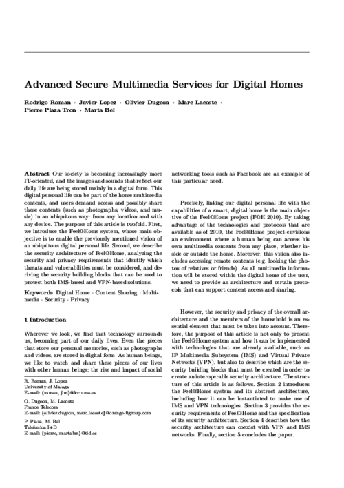 Advanced Secure Multimedia Services for Digital Homes