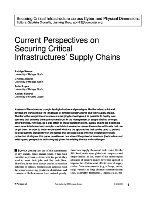 Current Perspectives on Securing Critical Infrastructures’ Supply Chains