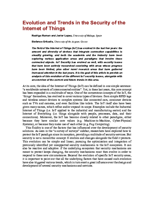 Evolution and Trends in the Security of the Internet of Things