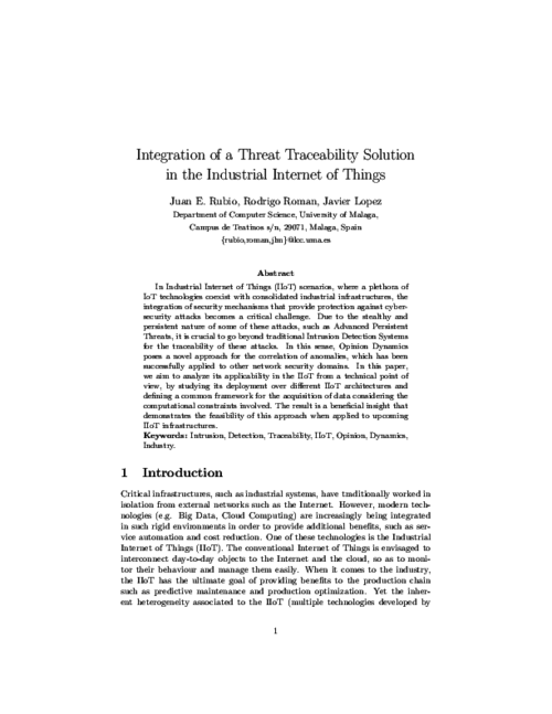 Integration of a Threat Traceability Solution in the Industrial Internet of Things