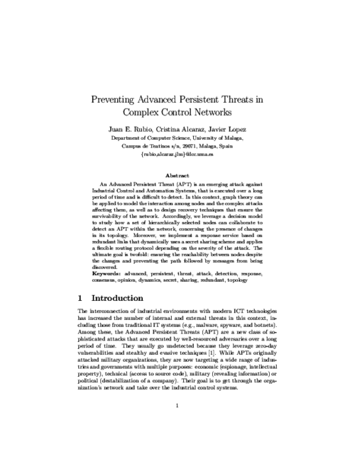 Preventing Advanced Persistent Threats in Complex Control Networks