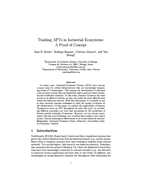 Tracking APTs in Industrial Ecosystems: A Proof of Concept