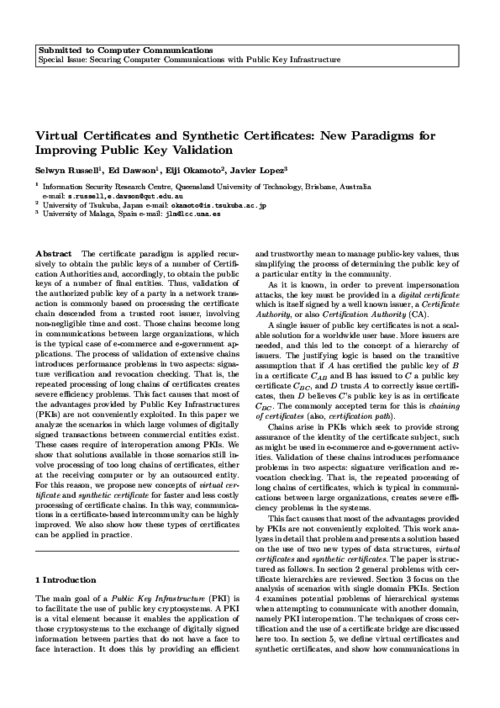 Virtual Certificates and Synthetic Certificates: New Paradigms for Improving Public Key Validation