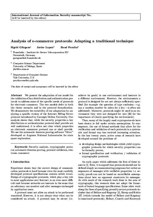 Analysis of E-commerce Protocols: Adapting a Traditional Technique