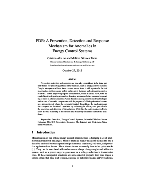 PDR: A Prevention, Detection and Response Mechanism for Anomalies in Energy Control Systems