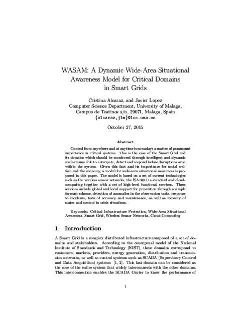 WASAM: A Dynamic Wide-Area Situational Awareness Model for Critical Domains in Smart Grids