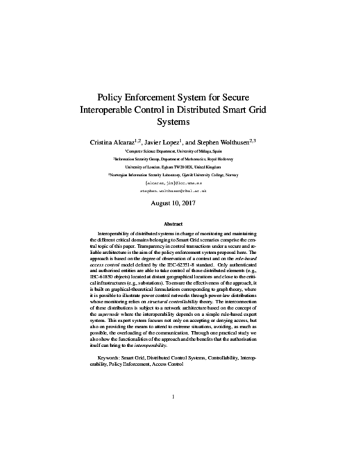 Policy Enforcement System for Secure Interoperable Control in Distributed Smart Grid Systems