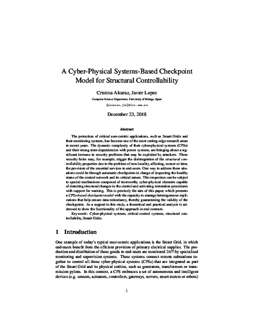 A Cyber-Physical Systems-Based Checkpoint Model for Structural Controllability