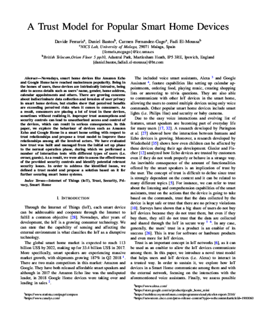 A Trust Model for Popular Smart Home Devices