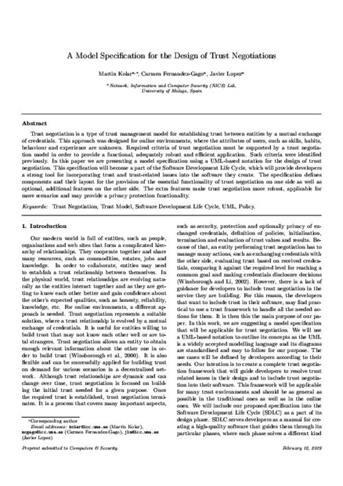 A Model Specification for the Design of Trust Negotiations