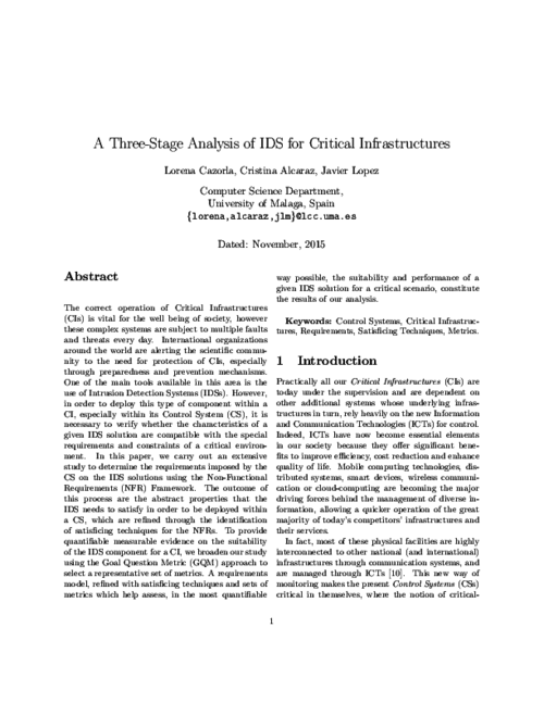 A Three-Stage Analysis of IDS for Critical Infrastructures