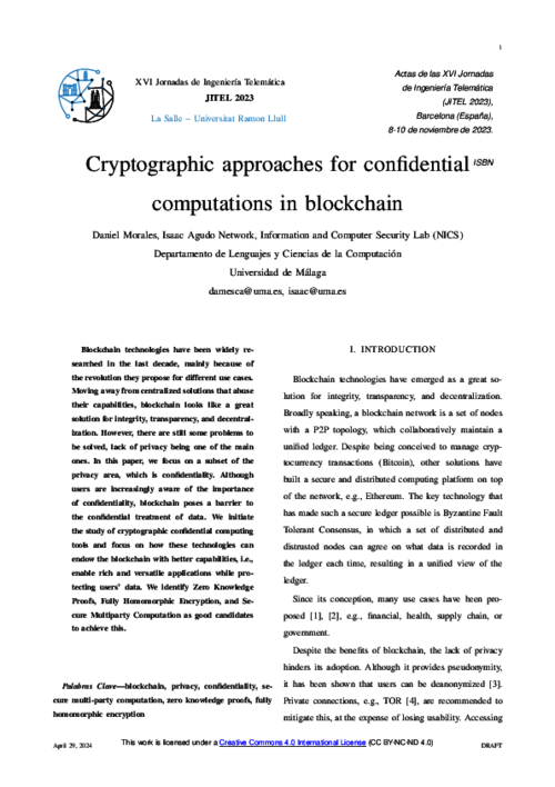 Cryptographic approaches for confidential computations in blockchain