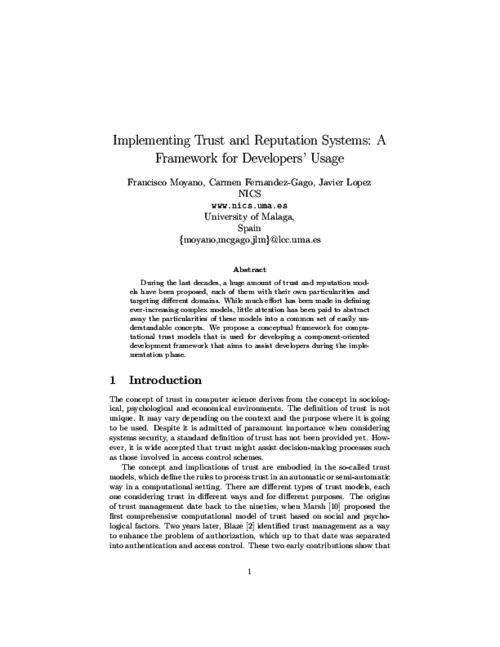 Implementing Trust and Reputation Systems: A Framework for Developers’ Usage