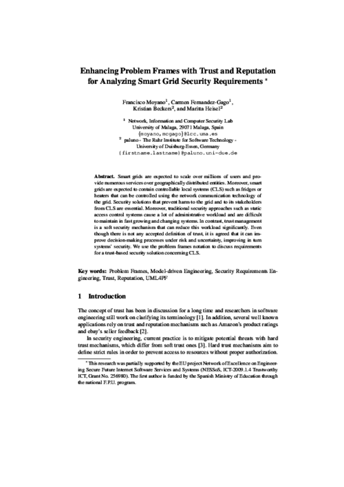 Enhancing Problem Frames with Trust and Reputation for Analyzing Smart Grid Security Requirements
