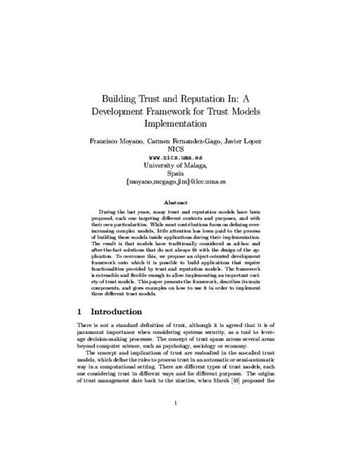 Building Trust and Reputation In: A Development Framework for Trust Models Implementation