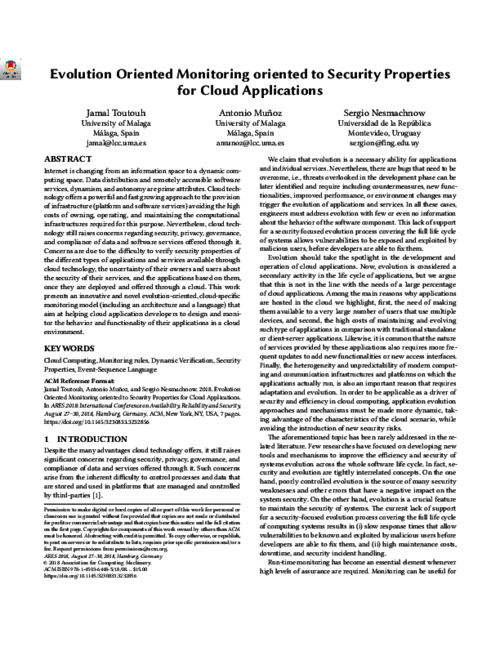Evolution Oriented Monitoring Oriented to Security Properties for Cloud Applications
