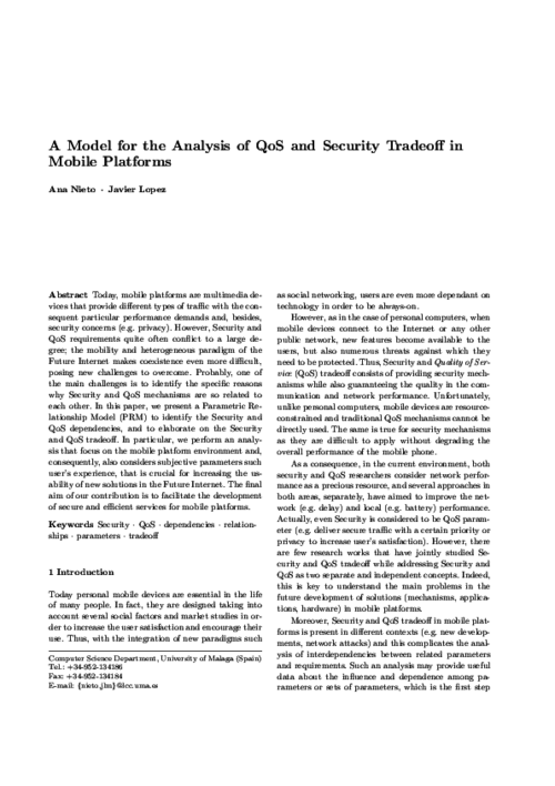 A Model for the Analysis of QoS and Security Tradeoff in Mobile Platforms