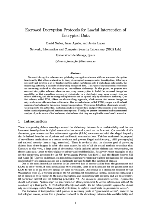 Escrowed decryption protocols for lawful interception of encrypted data