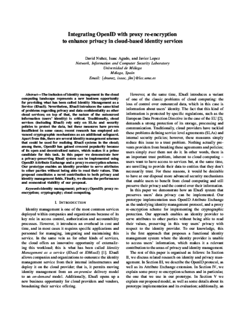 Integrating OpenID with Proxy Re-Encryption to enhance privacy in cloud-based identity services