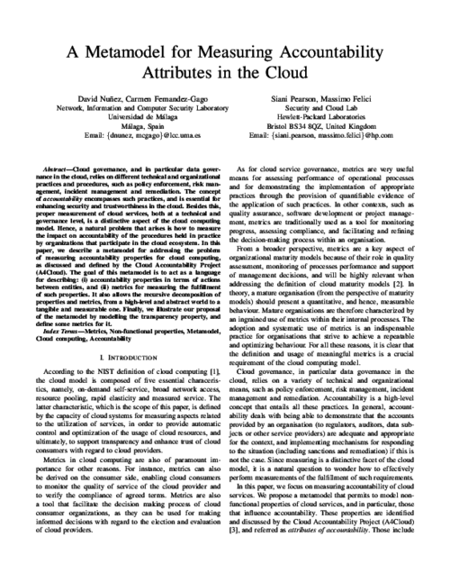 A Metamodel for Measuring Accountability Attributes in the Cloud