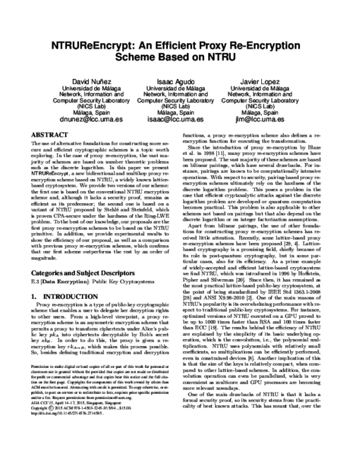 NTRUReEncrypt: An Efficient Proxy Re-Encryption Scheme Based on NTRU