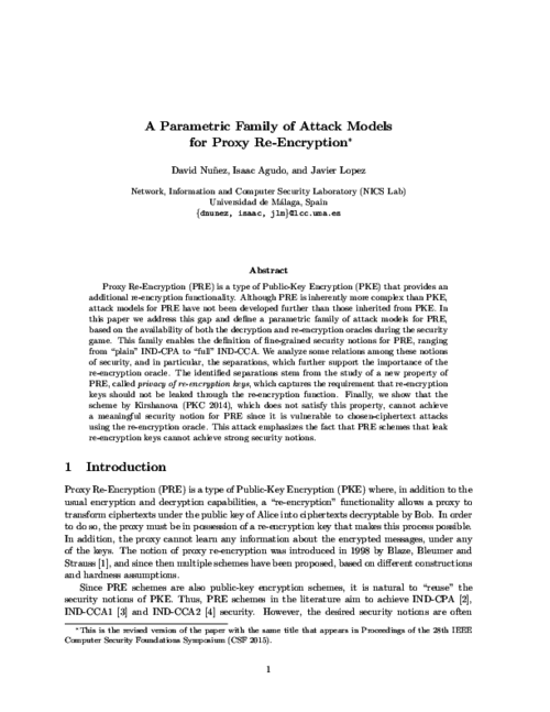 A Parametric Family of Attack Models for Proxy Re-Encryption